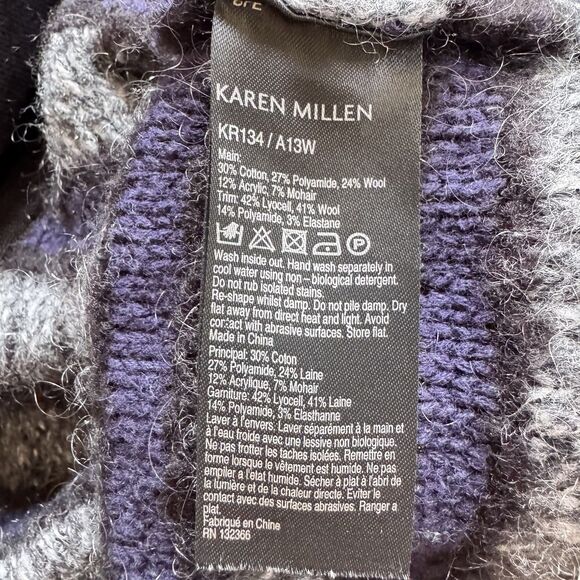 Karen Millen Cardigan Sz 4 Gray Black Blue Striped Cotton Mohair Blend Zip Pocke - Picture 7 of 11